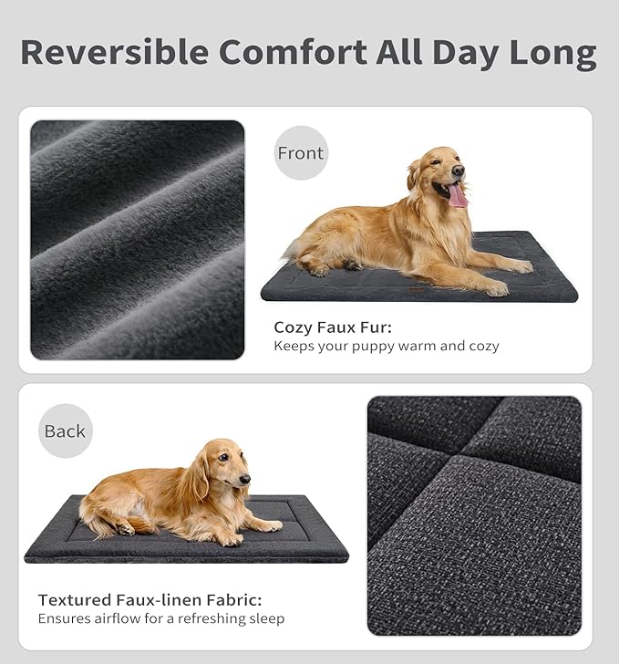 MADE 4 PETS Dog Crate Pad Bed for Large Dogs, Washable & Reversible, Anti-Slip Kennel Mat for Cozy Sleeping, Soft Fluffy Dog Bed for Indoor & Outdoor Use, 36"x27", Dark Gray