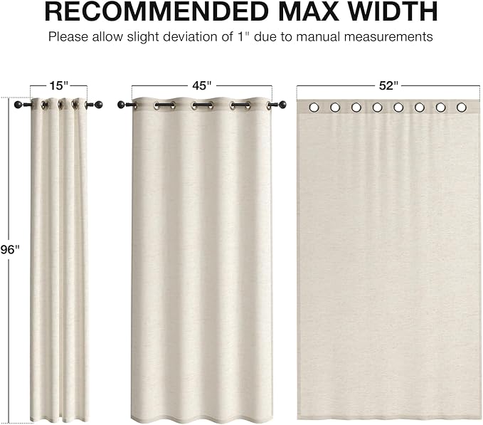 Anmao Flax Linen Curtains for Living Room 96 Inch Length 2 Panels Set, Light Filtering Sheer Window Curtain Drapes for Bedroom with Nickel Grommet, 52 Inch Wide Each Panel, Natural Color