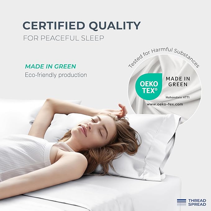 THREAD SPREAD 100% Egyptian Cotton Sheets Queen Size - 1500 Thread Count 4 PC Queen Sheet Set Egyptian Cotton, Sateen Weave Luxury Sheets Queen Size, High Thread Count Sheets, 17" Deep Pocket - White