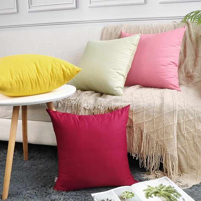 4-Pack 100% Cotton Comfortable Solid Decorative Throw Pillow Case,Thmyo Square Cushion Cover Pillowcase Sublimation Blank Pillow Covers DIY Throw Pillowcase for Sofa(18x18 inch/ 45x45cm,Lemon Yellow)
