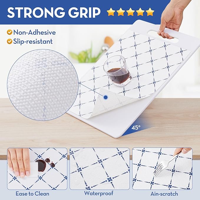 Drawer Shelf and Cabinet Liner, Thick Strong Grip,Shelf Liners Non-Adhesive Liners Protect Kitchen Cabinets and Cupboard, Bathroom Drawers,Under Sink Mat, 23.6IN X 10FT, Blue Stripe
