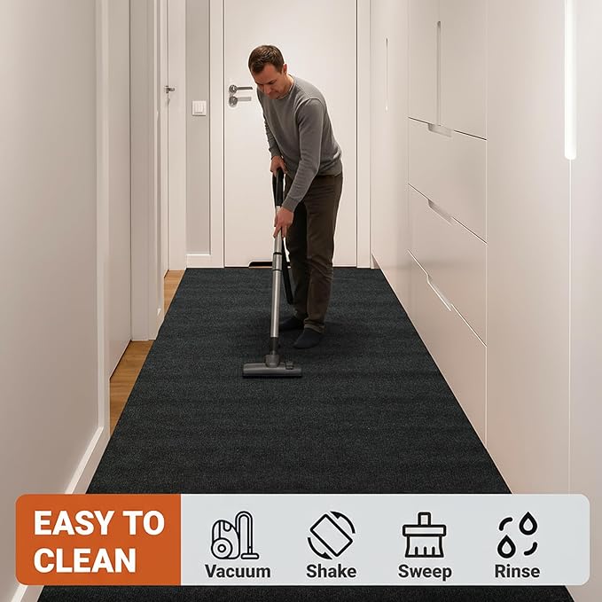Nisorpa Carpet Runner, 4 x 10FT Indoor Outdoor Floor Mat with Non-Slip TPE Rubber Backing Commercial Carpet Runner Hallways Area Rugs for Kitchen Balconies Living Room Dining Room (Dark Gray)