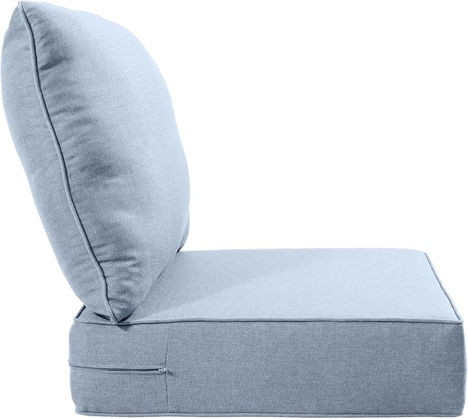 Luxury 22x24/22x25 6-Inch Patio Chair Cushions Set of 3 - Memory Foam Deep Seat Water-Resistant Patio Cushion for Dining Rocking Swivel Chairs Loveseat 3-Seater Sectional Sofa - Baby Blue
