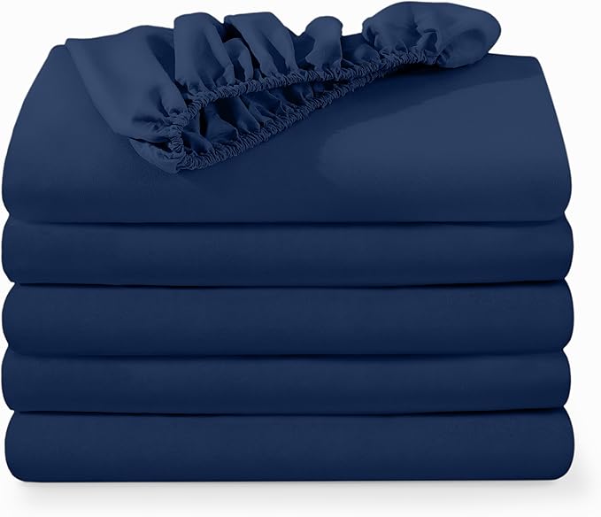 Bare Home 5-Pack Fitted Bottom Ultra-Soft Sheets Queen - Premium 1800 Ultra-Soft Microfiber - Deep Pocket (Queen, Dark Blue)