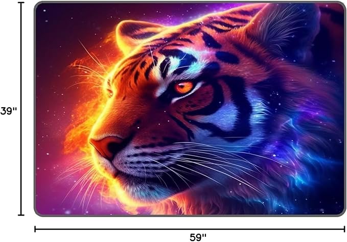 Galaxy Tiger Rug 3D Fierce Tigers Area Rugs for Bedroom Living Room Playroom Gameroom Boys Kids Fire Glitter Carpet Throw Rugs Floor Mat 59 in x 39 in