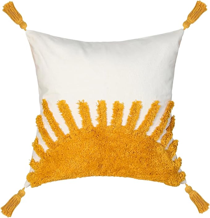 Adabana Boho Throw Pillow Covers 20x20, Decorative Tufted Pillows Cover for Couch Bed, Sun Sunshine Pillow Cover for Kids