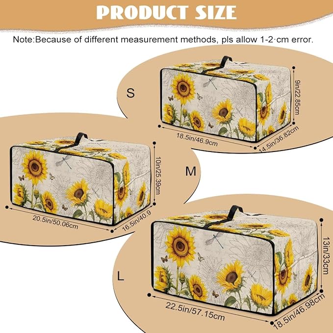 Microwave Oven Dust Cover Waterproof Toaster Oven Cover with Top Handle Dust-Proof Kitchen Appliance Protector Dirt and Fingerprint Protection, Sunflower Dragonfly Butterfly Letter Print, M