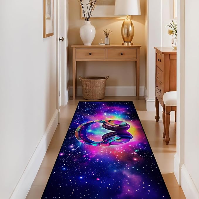 Galaxy Game Area Rug Music Headphone Rugs Colorful Throw Rug Non-Slip Carpet Doormats for Living Room Bedroom Apartment Dorm Floor Mat 79 in x 39 in