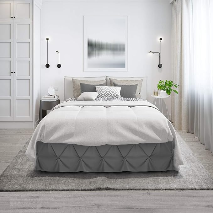 Nestl Grey Bed Skirt Cal King Size, Pinch Pleat Cal King Bed Skirt, 14" Inch Drop Cal King Bedskirt, Hotel Quality Grey Bed Skirts, Microfiber Bedskirt for Cal King Bed, Grey Cal King Bed Skirt