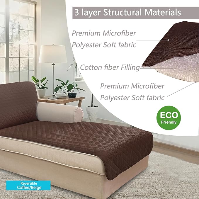U-NICE HOME Sectional Couch Cover for Dogs Chaise Lounge Reversible Sofa Cover Furniture Protector Cover for Pets with Elastic Adjustable Strap (Chaise Lounge, Coffee/Beige)