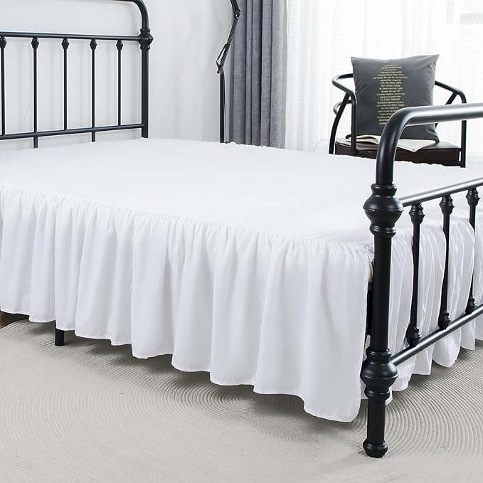 Bed Skirt Queen Size Ruffled Bed Skirt with Split Corners, 16 Inch Drop Dust Ruffle Bed Skirt with Platform, Queen-16 Drop, White