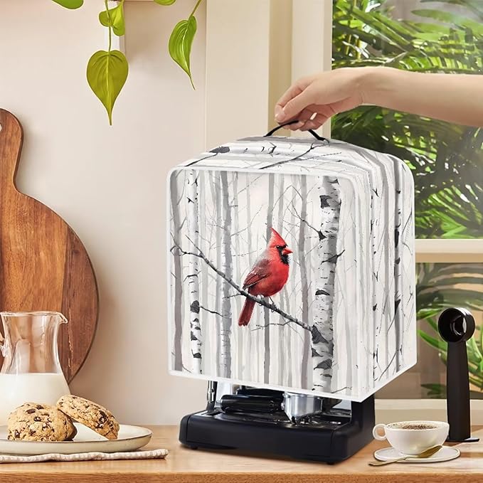 Christmas Cardinal Coffee Maker Cover for Kitchen Counter, Washable Small Appliance Covers with Handle