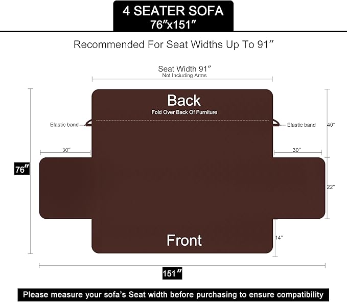 U-NICE HOME 4 Seater Sofa Cover 91 Inch Large Couch Covers for 4 Cushion Couch with Elastic Straps Water Resistant Furniture Protector Cover for Pets Cat (Sofa XX-Large, Brown/Beige)