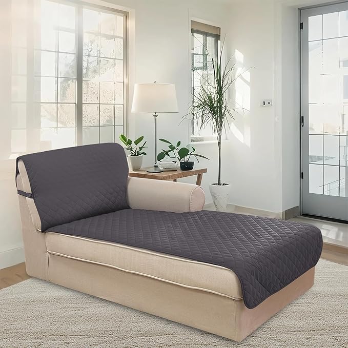 U-NICE HOME Sectional Couch Cover for Dogs Chaise Lounge Reversible Sofa Cover Furniture Protector Cover for Pets with Elastic Adjustable Strap (Chaise Lounge, Dark Grey/Dark Grey)
