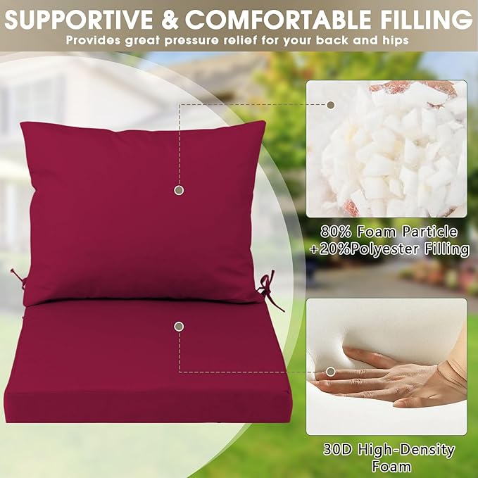 Outdoor Seat Cushion Set 19 x 19 In, Water-Resistant & Fade-Resistan, Patio Furniture Cushions with Removable Cover Deep Seat & Back Cushion with Handle and Adjustable Straps for Chair Sofa,1PC