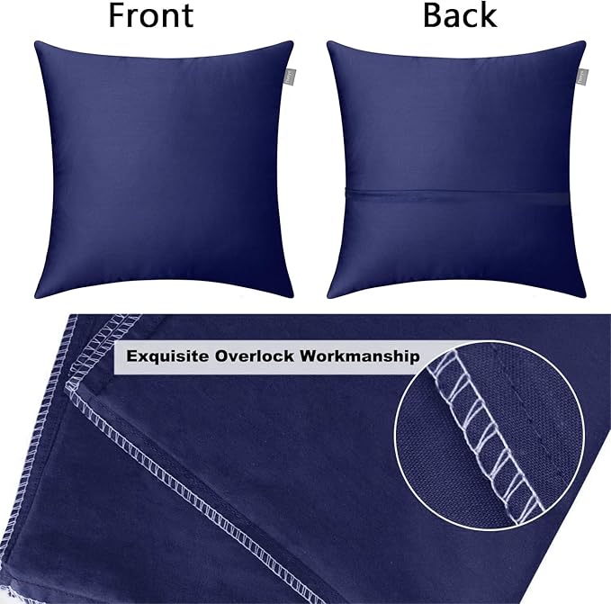 Thmyo 4-Pack 100% Cotton Comfortable Solid Decorative Throw Pillow Case, Square Cushion Cover Pillowcase Sublimation Blank Pillow Covers DIY Throw Pillowcase for Couch(16x16inch/40x40cm,Dark Blue)