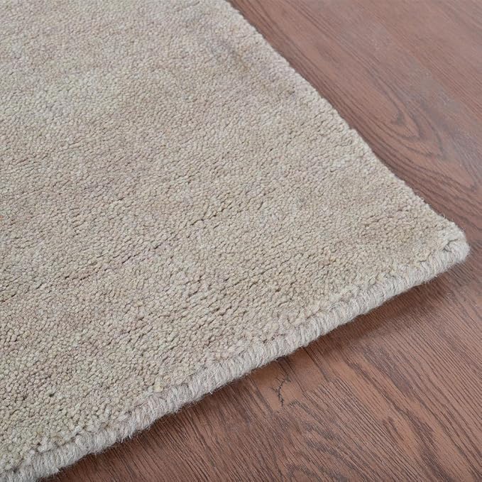 Hand Knotted Loom Wool ECO-Friendly Area Rugs - 5'7''x7'10'', Rectangle, Beige Color, Solid Plain Design, High Pile Thick Handmade Anti Skid Rugs for Living Room (L00111)