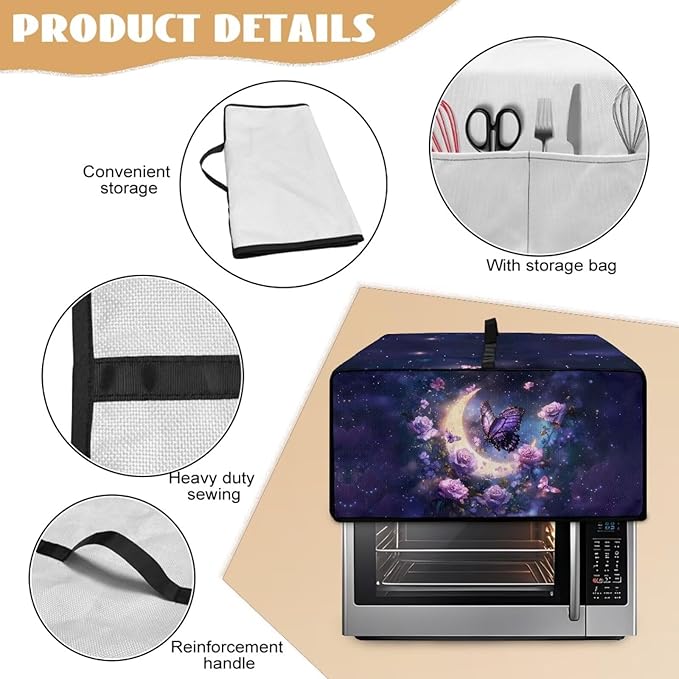 Gorgeous Butterfly Rose Moon Print Microwave Oven Cover Dust-Proof Microwave Oven Grill Cover Protector Kitchen Appliance Protector Dirt and Fingerprint Protection, M
