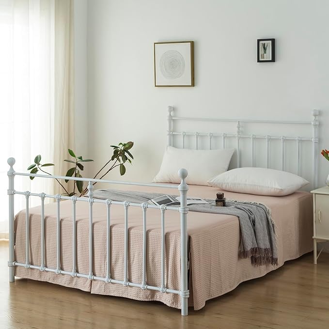 Queen Bed Skirt, Pleated Waffle Weave Bed Skirt with Split Corners, Tailored Dust Ruffle 12 Inch Drop Easy Fit, Machine Washable (Cream, Queen - 12" Drop)