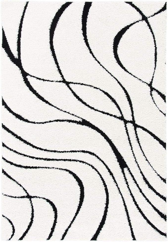 SAFAVIEH Florida Shag Collection Accent Rug - 3'3" x 5'3", Ivory & Black, Non-Shedding & Easy Care, 1.2-inch Thick Ideal for High Traffic Areas in Entryway, Living Room, Bedroom (SG471-1290)