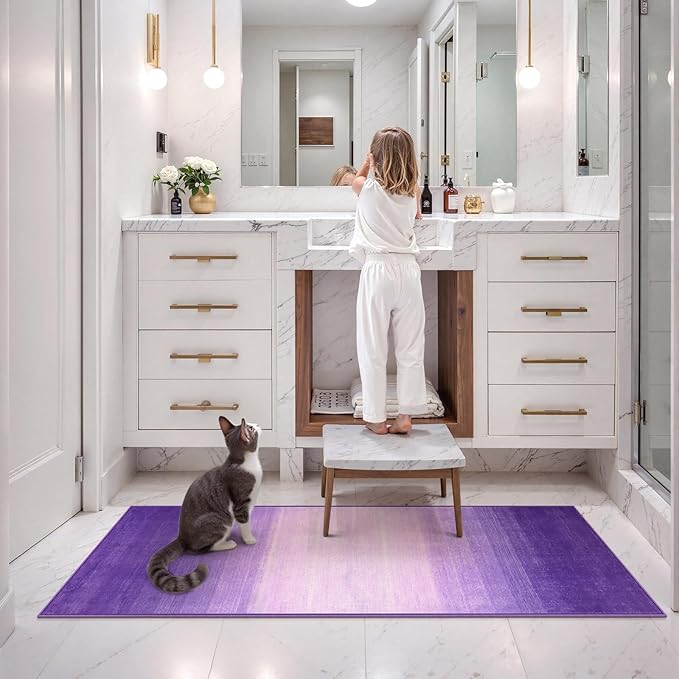 Wonnitar Washable Purple 2x6 Runner Rug, Non-Skid Modern Ombre Bathroom Runner, Non-Shedding Soft Low Pile Laundry Room Rug Contemporary Carpet Runner for Bath Kitchen Hallway (Purple, 2'x6')