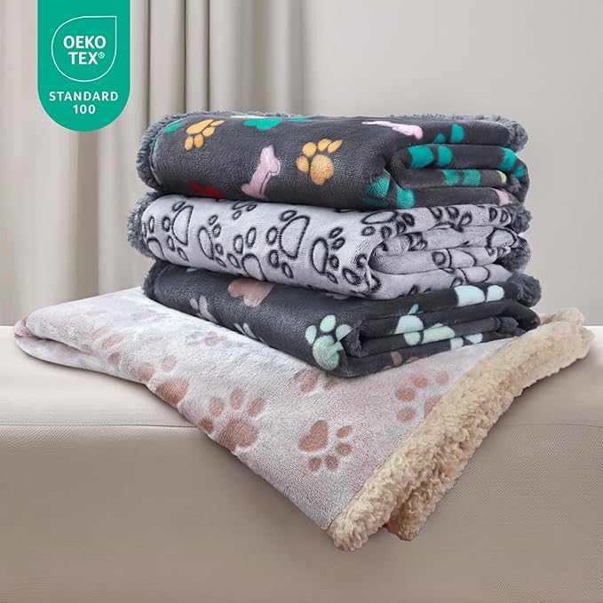 Luciphia Waterproof Pet Blankets for Couch Sofa Bed Cover Cat Liquid Pee Proof Washable Soft Fluffy Large Dog Blanket Reversible Furniture Protection Puppy Grey Paw Thicken King Size（100" x 85"）