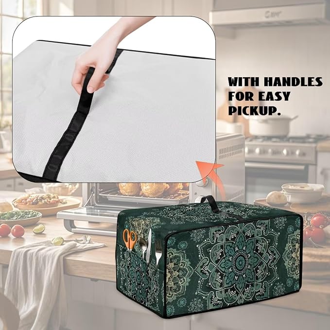 Green Boho Mandala Floral Print Microwave Oven Cover Dust-Proof Microwave Oven Grill Cover Protector Universal Waterproof Kitchen Appliance Protector Dirt and Fingerprint Protection, L