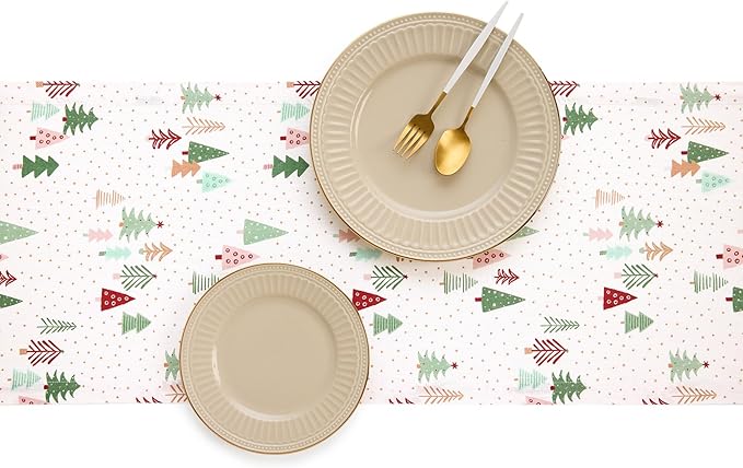 Solino Home Christmas Table Runner 90 Inches Long - 100% Pure Linen Print Table Runner 14 x 90 Inch - Handcrafted and Machine Washable - Modern Christmas, New Year