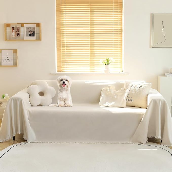 MEETSKY Couch Cover Sofa Cover Washable Love Seat Couch Covers Single Chenille Couch Cover Living Room Dogs Couch Protector Sofa Slipcovers for Pets,Kids, 71"x 102", Beige
