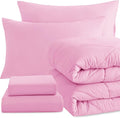 NTBAY Twin Comforter Set with Sheets, 5 Pieces Soft and Breathable Twin Bedding Set, Twin Bed in a Bag, Down Alternative Comforter Set Solid Color All Season, Kids Bedding Set, Pink