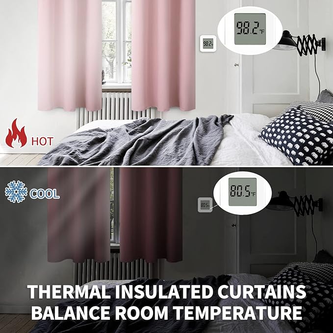 BGment Baby Pink Blackout Curtains 40 Inch Length for Short Window - Small Thermal Insulated Drapes with Rod Pocket Darkening Privacy for Cafe Kitchen Bathroom Girl Bedroom, 34 x 40 Inch, 2 Panels