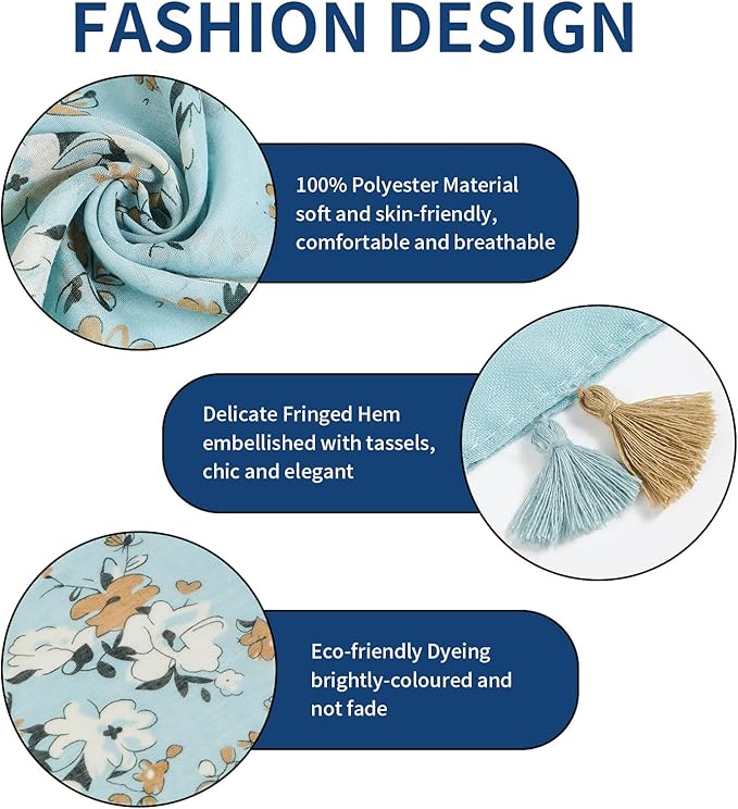 Scarf for Women Lightweight Soft Floral Leopard Printed Scarves Fall Winter Fashion Shawl Wrap with Fringe
