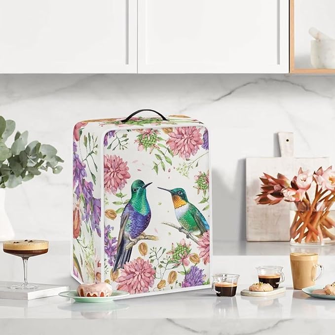 Mumeson Hummingbird Floral Coffee Maker Cover Washable Coffee Machine Cover for Home Office Durable Kitchen Accessories Decor Fit for Most Standard Blenders