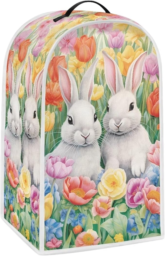 Easter Bunny Blender Cover Dust Cover Universal for Small Kitchen Appliance, Tulip Flower Food Processor Protector Cover Foldable Coffee Maker Cover Tabletop Decoration