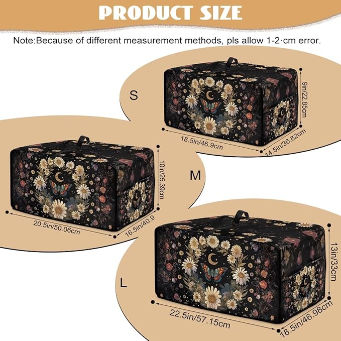 Vintage Daisy Butterfly Moon Print Toaster Oven Cover with Storage Bags Dust Cover for Microwave Oven Polyester-Linen Small Appliance Dust Covers Fits Most Microwaves, L