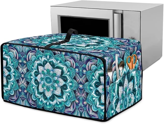 Boho Mandala Lotus Flower Print Microwave Oven Dust Cover with Storage Bags Toaster Oven Cover Polyester-Linen Fabric Small Appliance Dust Covers Fingerprint Protection, S