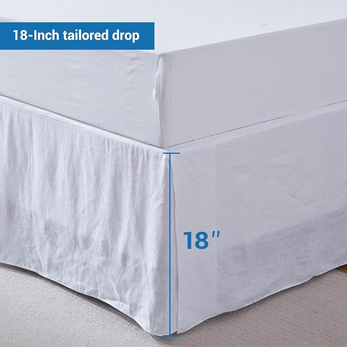 Simple&Opulence Premium Linen Bed Skirt Basic Style 18 inch Tailored Drop Dust Proof Easy Fit Breathable (18'' Basic-White, Queen)