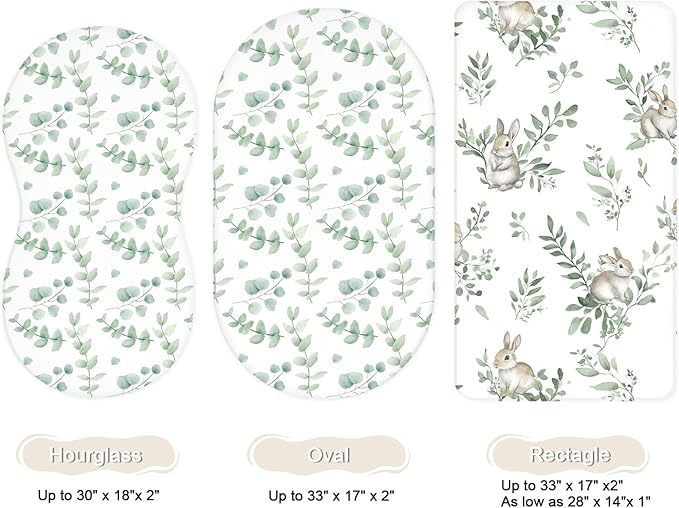 Bassinet Sheets for Baby Girls Boys 2 Pack, Fitted Baby Mattress Sheet for Rectangle, Oval, Hourglass Bassinet Mattress, Breathable Cozy & Universal Fit (Bear Tracks)