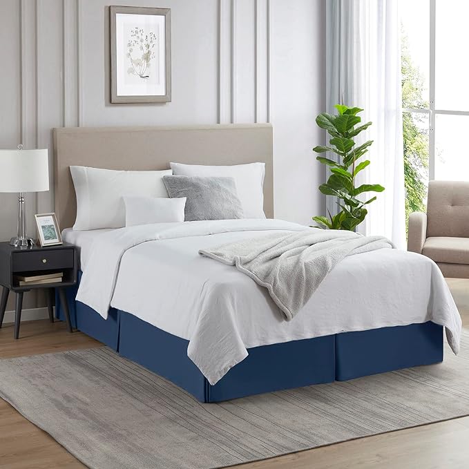 Nestl Navy Blue Bed Skirt Cal King Size - Cal King Bed Skirt 14 Inch Drop - Brushed Microfiber Bed Skirts - Hotel Quality Pleated Bed Skirt - Shrinkage & Fade Resistant