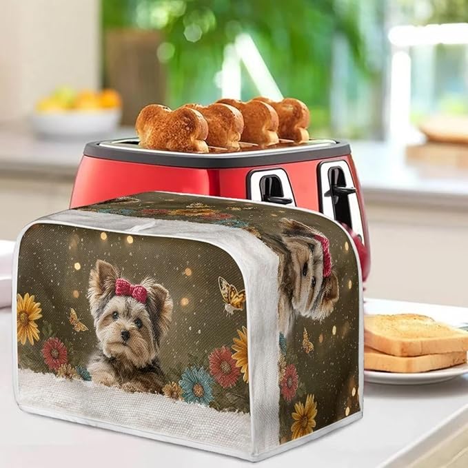 Yorkshire Terrier Printed Toaster Oven Cover 2 Slice Daisy Printed Bread Maker Cover Dustproof Kitchen Small Appliance, Toaster Covers Dust and Fingerprint Protection, Bronze