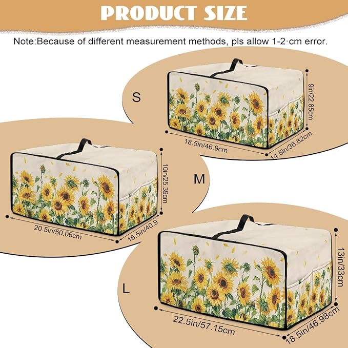 Convection Oven Cover with Storage Pockets, Dust-Proof Small Appliance Protector for Countertop Microwave Toaster Oven, M, 16.5 x 20.5 x 10 Inches, Sunflower Petals