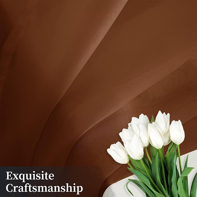 Sheer Curtains 63 Inches Long 2 Panels, Rod Pocket Short Curtain for Kitchen, Bedroom, Cafe Window(Brown 38" W x 63" L)