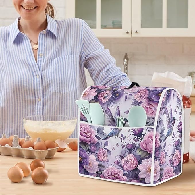 Hummingbird Stand Mixer Cover 4.5-5 Quart Floral Print Kitchen Appliance Covers Dust Protection Universal for Pressure Cooker Air Fryer Washable Kitchen Decoration Gift for Housewarming
