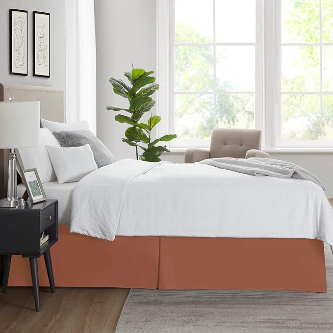 Nestl Rust Bed Skirt Cal King Size - Cal King Bed Skirt 14 Inch Drop - Brushed Microfiber Bed Skirts - Hotel Quality Pleated Bed Skirt - Shrinkage & Fade Resistant