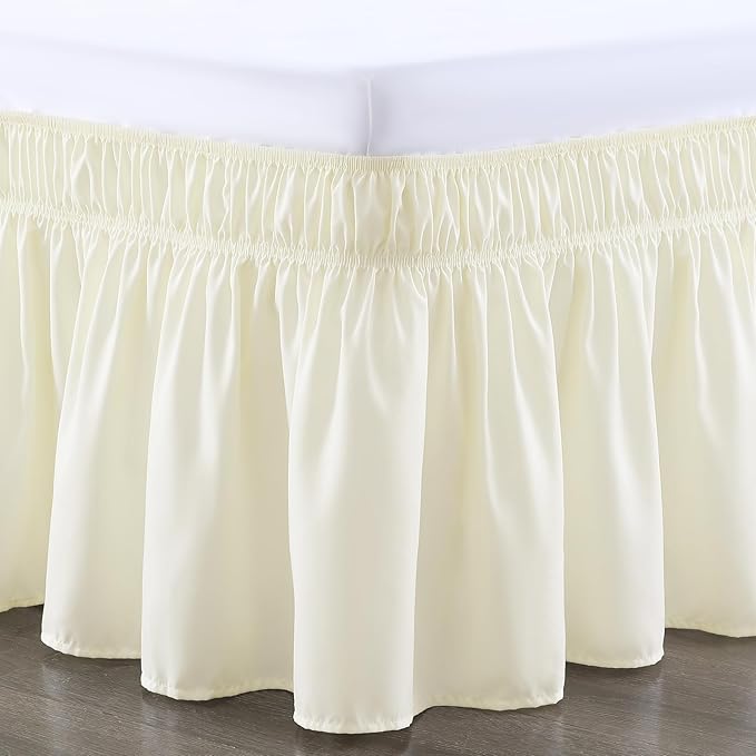 RIMELA Bed Skirt King Size 12 Inch Drop, Wrap Around Elastic Bedskirt Solid Microfiber Luxury Hotel Quality Fabric, Easy to Install Machine Washable Wrinkle & Fade Resistant, Butter Yellow