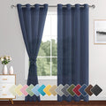 XWZO Sheer Curtains 84 Inches Long for Bedroom, Light Filtering Faux Linen Grommet Window Curtains for Living Room, Kids Room, Study with Tiebacks, Navy Blue, Set of 2 Panels, 52 x 84 Inches Long