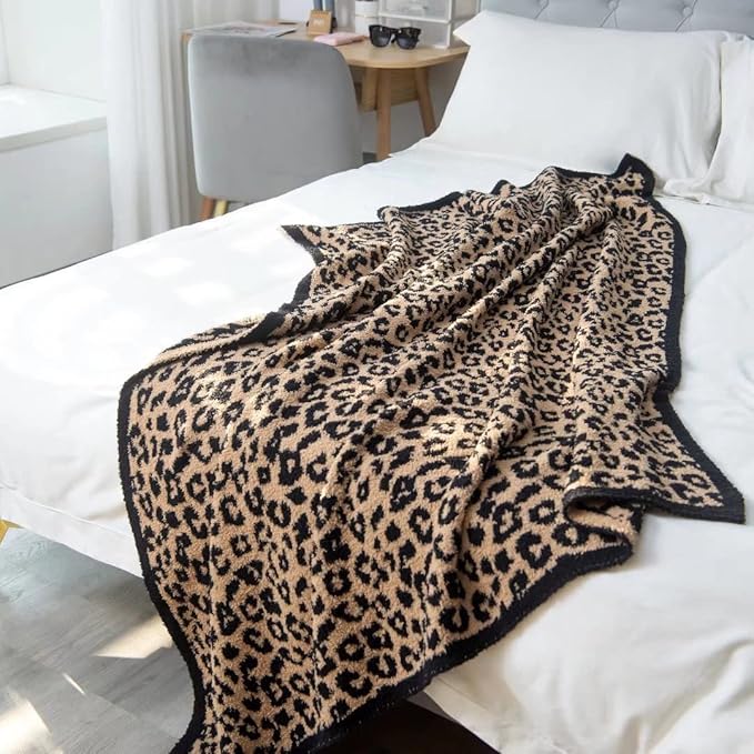Fluffy Leopard Knitted Throw Blanket for Couch Lightweight Soft Plush Fluffy Warm Cozy -50x60inch,Perfect for Bed, Sofa,Leopard