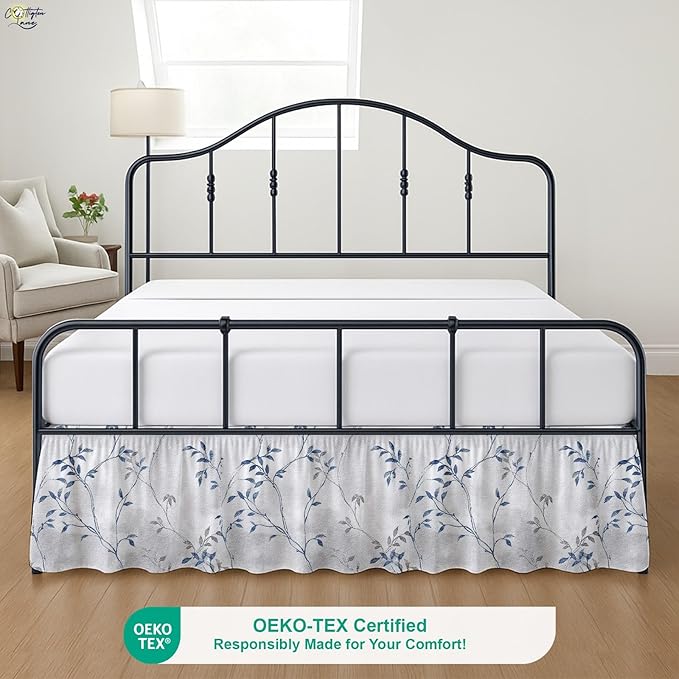 Cottington Lane Ruffled Bed Skirt Twin Size with Split Corner, Brushed Microfiber Hotel Quality Dust Ruffle, 24 Inch Drop Gathered Bedskirt, Soft, Stylish, Shrink & Fade Resistant, Neutral Nature
