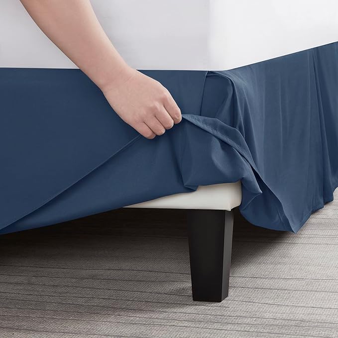 Nestl Navy Blue Bed Skirt King Size - King Bed Skirt 14 Inch Drop - Brushed Microfiber Bed Skirts - Hotel Quality Pleated Bed Skirt - Shrinkage & Fade Resistant