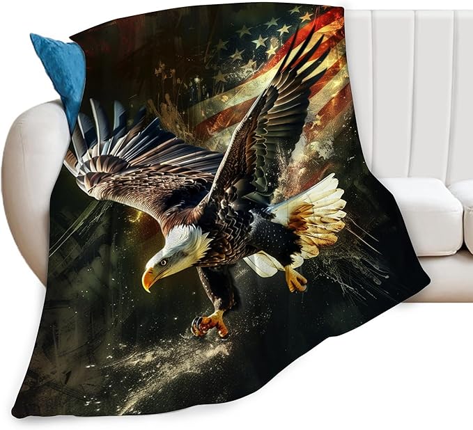 American Eagle Bald Eagle Throw Blanket and Decor With American Flag Design for All Ages - Soft Warm Cozy Fleece for Couch, Sofa, Bed 60"x50"